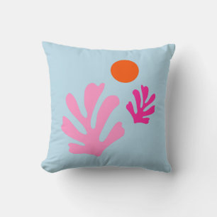 Abstracte bladeren roze en blauw vormen uitgesnede kussen
