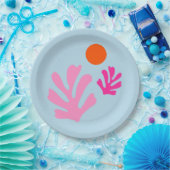 Abstracte bladeren roze en blauw vormen uitgesnede papieren bordje (Feest)