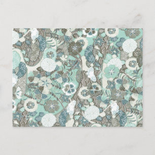 Abstracte blauw bruine bloemen briefkaart
