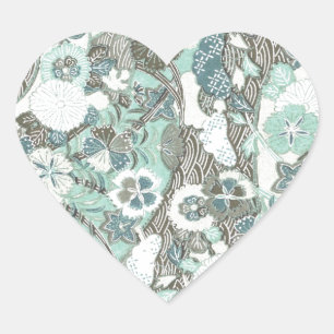 Abstracte blauw bruine bloemen hart sticker