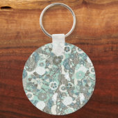 Abstracte blauw bruine bloemen sleutelhanger (Voorkant)