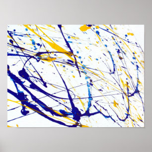 Abstracte blauw en geel schilderplaatje poster