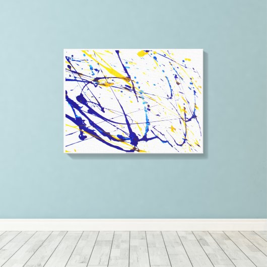 Abstracte blauw- en gele schildpad canvas afdruk (Insitu (Houten vloer))