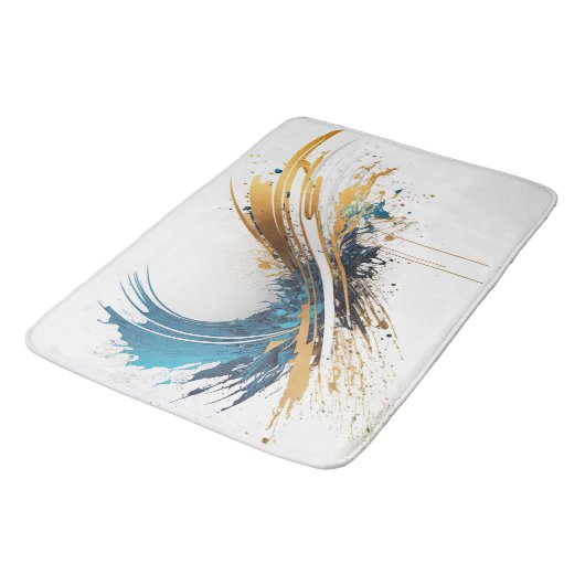 Abstracte blauw en gouden badmat – Dynamic Design (Gekanteld)