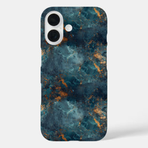 Abstracte blauw en gouden verftextuur iPhone 16 hoesje