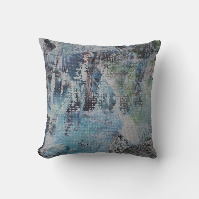 Abstracte Blauw- en Groene Scratch Pillow Kussen (Voorkant)