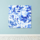 Abstracte blauw en witte bladeren canvas afdruk (Insitu (Houten vloer))