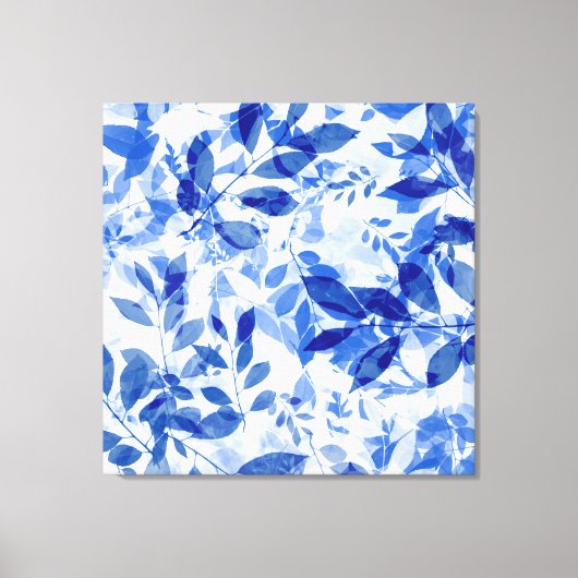 Abstracte blauw en witte bladeren canvas afdruk (Voorkant)