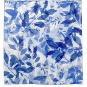 Abstracte blauw en witte bladeren douchegordijn (Voorkant)