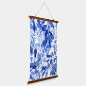 Abstracte blauw en witte bladeren hangend wandkleed (Gebogen)