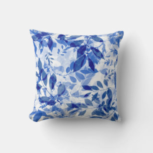 Abstracte blauw en witte bladeren kussen