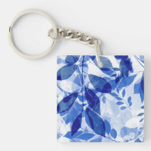 Abstracte blauw en witte bladeren sleutelhanger