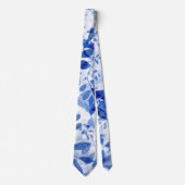 Abstracte blauw en witte bladeren stropdas (Voorkant)