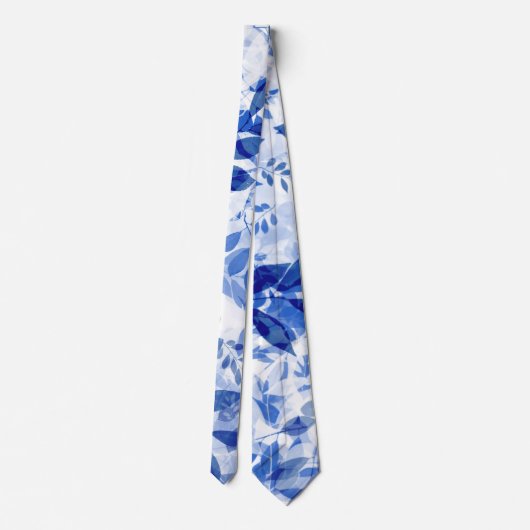 Abstracte blauw en witte bladeren stropdas (Achterkant)