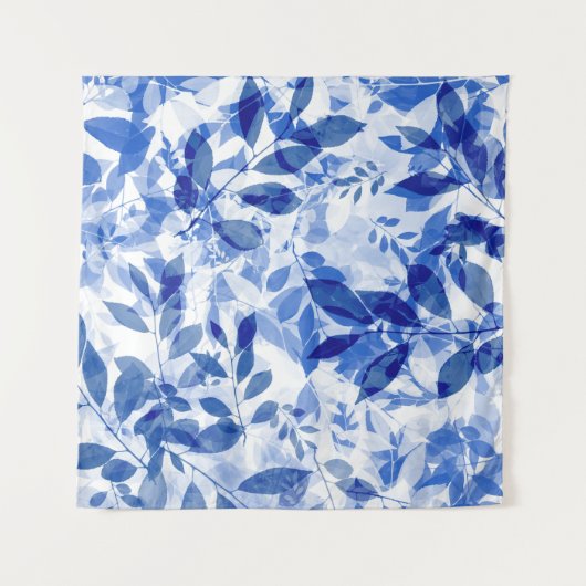 Abstracte blauw en witte bladeren wandkleed (Voorkant (horizontaal))