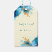 Abstracte Blauw & Goud Waterverf bruiloft Cadeaulabel (Voorkant)