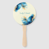 Abstracte Blauw & Goud Waterverf bruiloft Handwaaier (Voorkant)