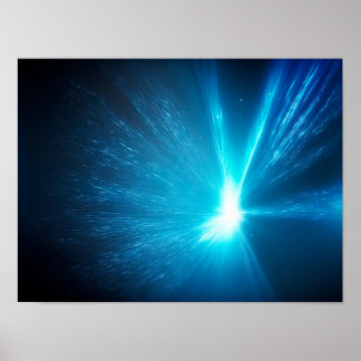 Abstracte blauwe achtergrond met lichtstralen poster