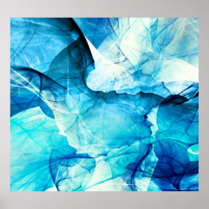 Abstracte blauwe beweging: fractale compositie. poster