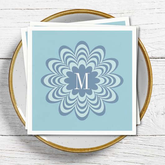 Abstracte blauwe bloem aangepaste monogram initiaa servet