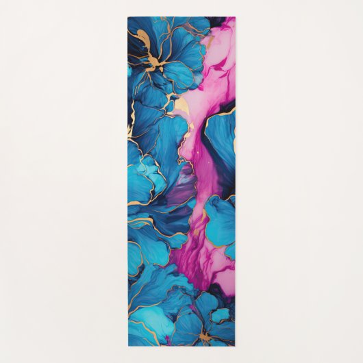 Abstracte Blauwe Bloem Gouden Bloem Elegant Roze Yogamat (Voorkant)
