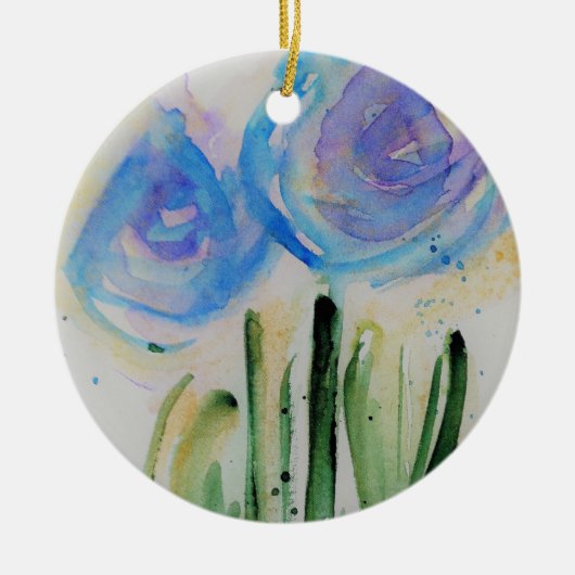Abstracte blauwe bloemen keramisch ornament (Voorkant)