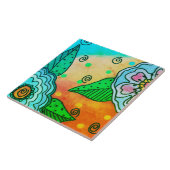 Abstracte blauwe bloemen tegeltje (Zijkant)