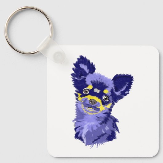 Abstracte Blauwe Chihuahua Sleutelhanger (Voorkant)