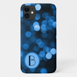 Abstracte blauwe cirkels met Initiaal iPhone 11 Hoesje