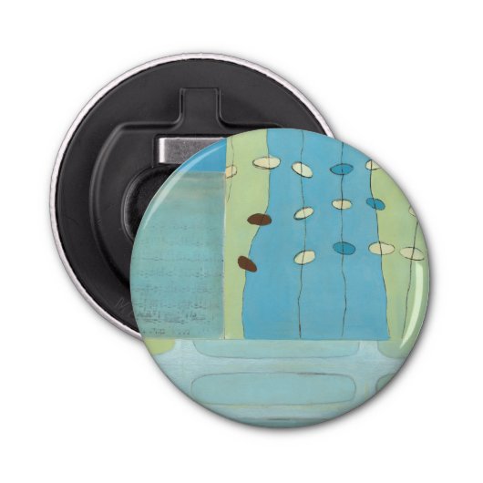 Abstracte blauwe eierparade button flesopener (Voorkant)