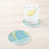 Abstracte blauwe eierparade zandsteen onderzetter (Zijkant)