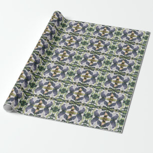 Abstracte blauwe en groene bladeren knutsel of cad cadeaupapier