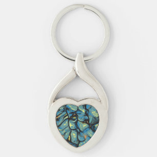 Abstracte blauwe en groene gepatterde kunst sleutelhanger