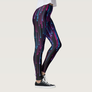 Abstracte Blauwe en Paarse Neon Lijnen op Zwart Leggings