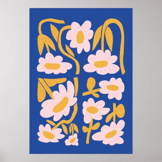 Abstracte Blauwe en Roze Bloemen Poster (Voorkant)