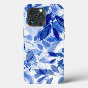 Abstracte blauwe en witte bladeren iPhone 13 pro hoesje