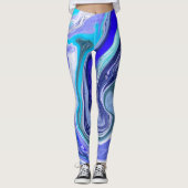 Abstracte blauwe en witte marmer leggings (Voorkant)