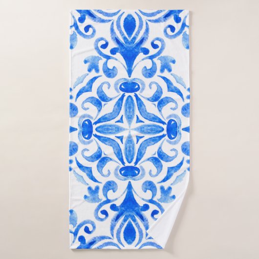 Abstracte blauwe en witte, met de hand getekende t badhanddoek (Badhanddoek)