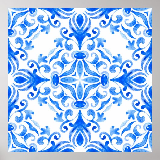 Abstracte blauwe en witte, met de hand getekende t poster (Voorkant)