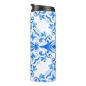 Abstracte blauwe en witte, met de hand getekende t thermosbeker (Geroteerd rechts)