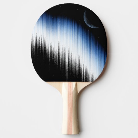 Abstracte blauwe glitchkunst halve maan nachthemel tafeltennisbatje (Voorkant)