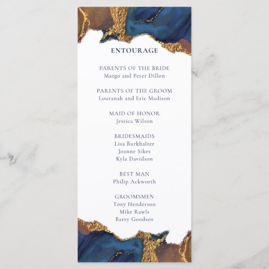 Abstracte blauwe gouden bruiloft programma (Achterkant)