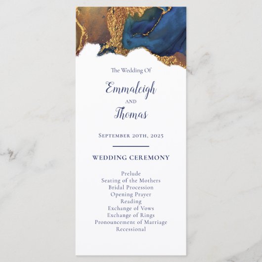 Abstracte blauwe gouden bruiloft programma (Voorkant)