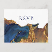 Abstracte blauwe gouden bruiloft RSVP Uitnodiging Briefkaart (Voorkant)