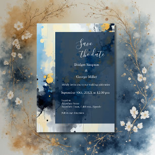 Abstracte Blauwe & Gouden Inkt Splatter Kunstwerk  Kaart