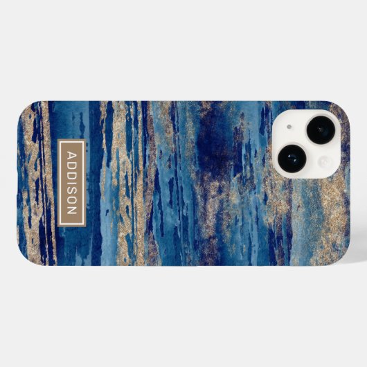 Abstracte blauwe goudverf Aangepaste Sjabloon Case-Mate iPhone Case (Achterkant (horizontaal))