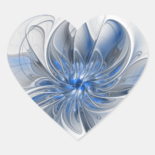 Abstracte Blauwe Grijze Aquarel Fractale Kunst Blo Hart Sticker