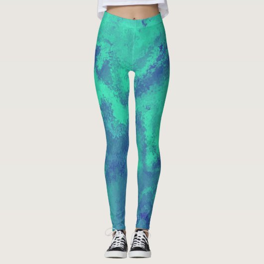 Abstracte blauwe groene diffusie leggings (Voorkant)