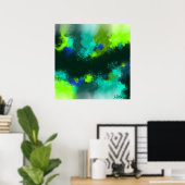 Abstracte blauwe groene hedendaagse moderne kunst  poster (Thuiskantoor)
