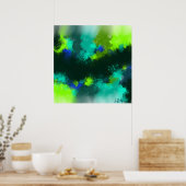 Abstracte blauwe groene hedendaagse moderne kunst  poster (Keuken)